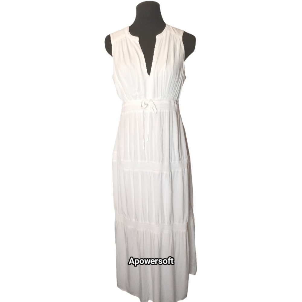 Motherhood White Tiered Maxi Dress Sleeveless Tie Front Maternity Size XS